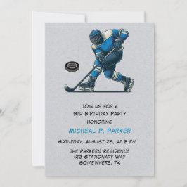 Birthday Party in Blue and Grey Hockey Einladung