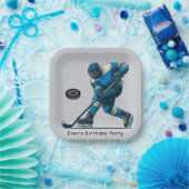 Birthday Party in Blue and Grey Hockey Pappteller (Party)