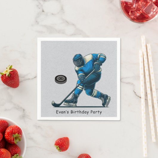 Birthday Party in Blue and Grey Hockey Serviette (Beispiel)