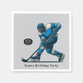 Birthday Party in Blue and Grey Hockey Serviette