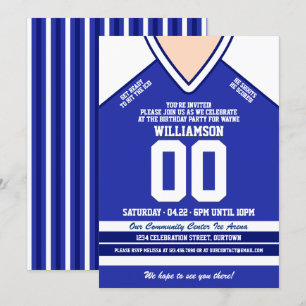 Birthday Party in Blue/White Hockey Jersey Einladung