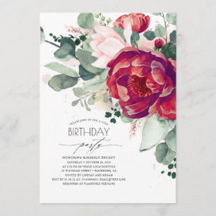 Birthday Party in Blush Pink und Burgund Rot Flora Einladung
