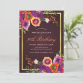 Birthday Party in Burgund, Floral Herbst 50. Einladung (Stehend Vorderseite)