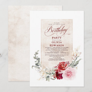 Birthday Party in Burgund Rot und Rosa Einladung