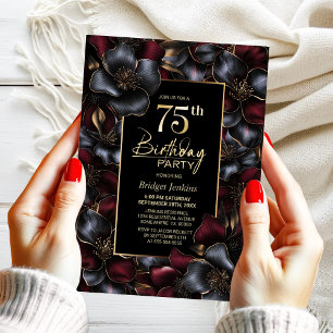 Birthday Party in Burgund und Gray Floral Einladung
