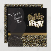 Birthday Party in Gold und Black Leopard Einladung (Vorne/Hinten)