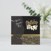 Birthday Party in Gold und Black Leopard Einladung (Stehend Vorderseite)