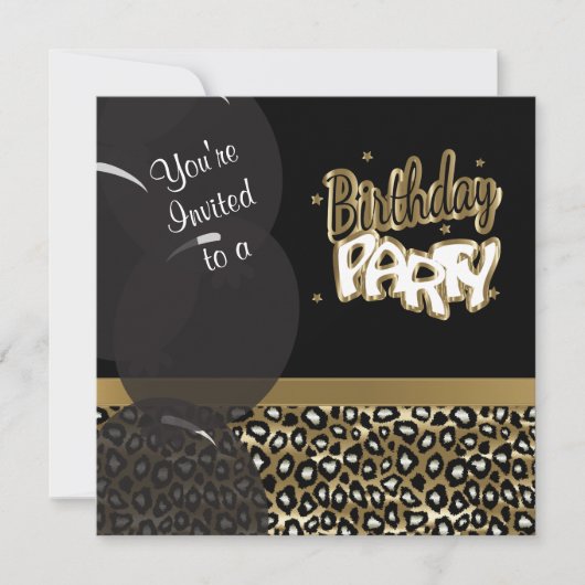 Birthday Party in Gold und Black Leopard Einladung (Vorderseite)
