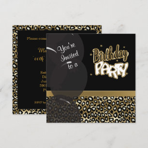 Birthday Party in Gold und Black Leopard Einladung