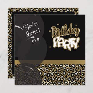 Birthday Party in Gold und Black Leopard Einladung