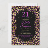 Birthday Party in Gold und Lila Leopard Print Einladung (Vorderseite)