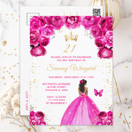 Birthday Party in Hot Pink Dark Skin Princess Postkarte