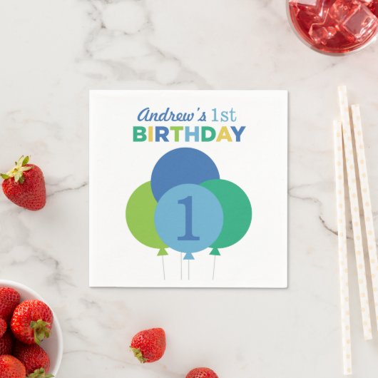 Birthday Party in Modern Blue und Green Balloon Serviette (Beispiel)