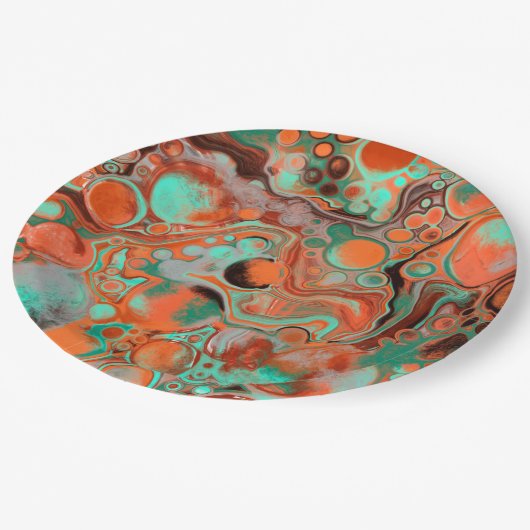 Birthday Party in Orange und Brown Abstrakt Art Pappteller (Schrägansicht)