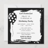 Birthday Party in Schwarz und Weiß Einladung (Rückseite)