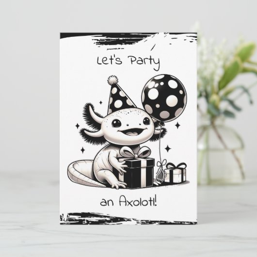 Birthday Party in Schwarz und Weiß Einladung (Stehend Vorderseite)