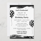 Birthday Party in Schwarz und Weiß Einladung (Rückseite)