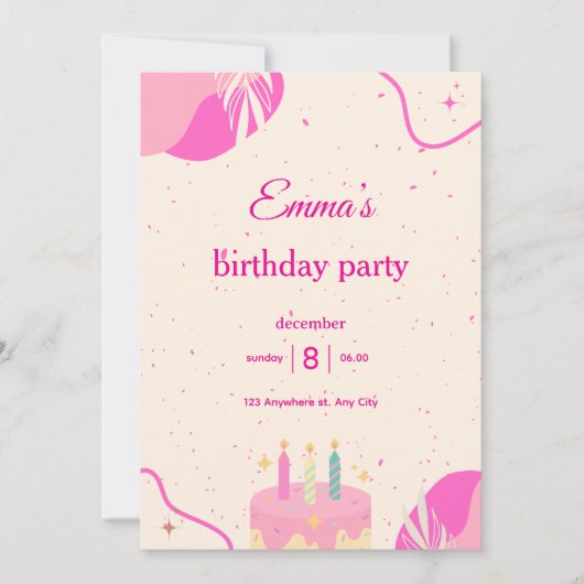Birthday Party Invitation for Girls. Einladung (Vorderseite)