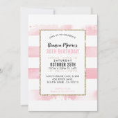 BIRTHDAY PARTY INVITE Gold rosa Aquarellstreifen Einladung (Vorderseite)