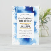 BIRTHDAY PARTY INVITE Moderne Aquarell cool blau Einladung (Stehend Vorderseite)