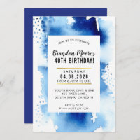 BIRTHDAY PARTY INVITE Moderne Aquarell cool blau