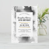 BIRTHDAY PARTY INVITE moderne Aquarellfarbe grau Einladung (Stehend Vorderseite)
