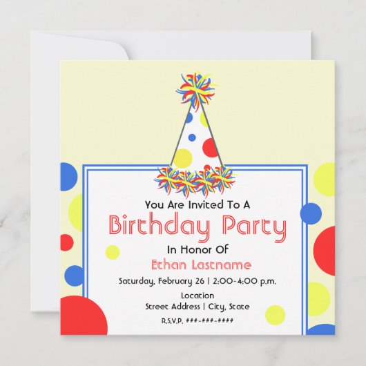 Birthday Party Invite - Polka Dot Birthday Hat Einladung (Vorderseite)