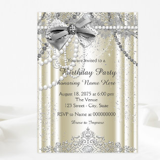 Birthday Party Ivory Pearl Einladung