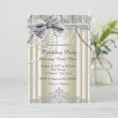 Birthday Party Ivory Pearl Einladung (Stehend Vorderseite)