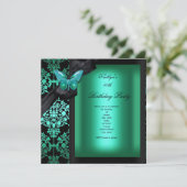 Birthday Party Jade Green Damask Butterfly Einladung (Stehend Vorderseite)