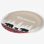 Birthday Party kariert Bears Pappteller (Schrägansicht)