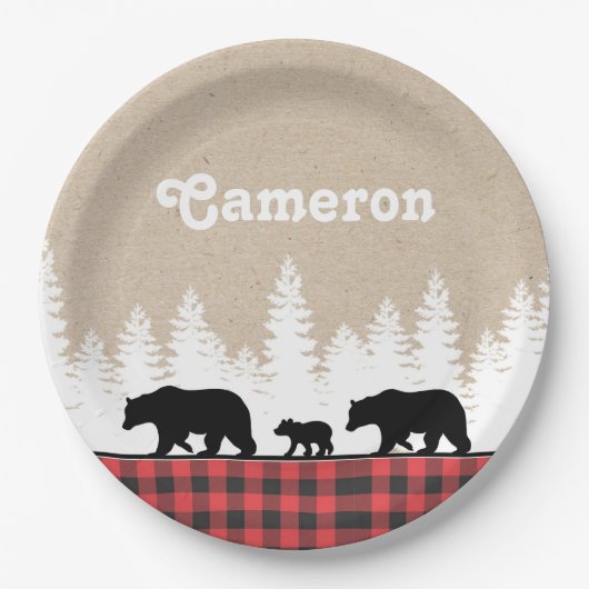 Birthday Party kariert Bears Pappteller (Vorderseite)