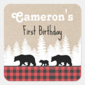 Birthday Party kariert Bears Quadratischer Aufkleber (Vorderseite)