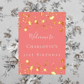 Birthday Party Korallen Gold Sterne willkommen Poster