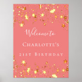 Birthday Party Korallen Gold Sterne willkommen Poster (Vorne)
