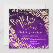 Birthday Party Leaath Wreath Lila Star Rose Gold Einladung (Vorderseite)