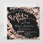 Birthday Party Leafs Wreath Black Rose Gold Einladung (Vorderseite)