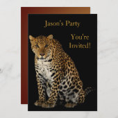 Birthday Party Leopard auf schwarz einladen Einladung (Vorne/Hinten)