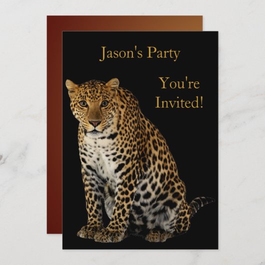 Birthday Party Leopard auf schwarz einladen Einladung (Vorne/Hinten)