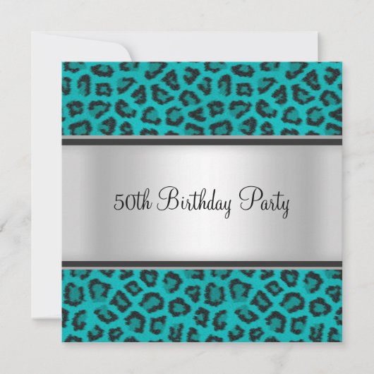 Birthday Party Leopard Fur Aquamarin Einladung (Vorderseite)