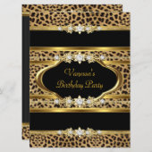 Birthday Party Leopard Gold Black Einladung (Vorne/Hinten)