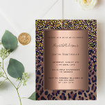 Birthday Party Leopard Muster Bronze-Einladung Postkarte<br><div class="desc">Elegante, coole, glamouröse und weibliche Einladung für eine 50. Geburtstagsfeier mit braunem, goldfarbenem und schwarzem Leopardenmuster, mit goldenen Konfetti dekoriert. Ein Imitat bronze metallisch aussehender Rahmen mit Platz für Ihre Party-Informationen. Zurück: schlichter Postkartenhintergrund. Diese Karte ist auch in unserem Shop erhältlich, ohne Imitate mit metallischer Bronze auf der Rückseite. Tipp:...</div>