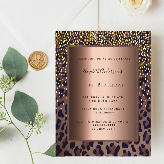 Birthday Party Leopard Muster Bronze-Einladung Postkarte