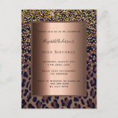 Birthday Party Leopard Muster Bronze-Einladung Postkarte (Vorderseite)