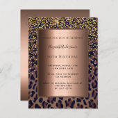 Birthday Party Leopard Muster Bronze-Einladung Postkarte (Vorne/Hinten)