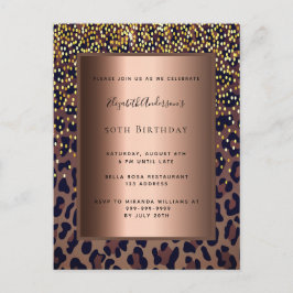 Birthday Party Leopard Muster Bronze-Einladung Postkarte