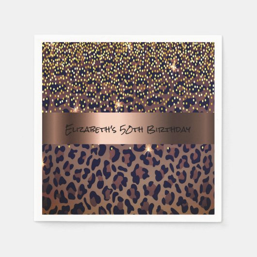 Birthday Party leopard Print Bronze Serviette (Vorderseite)