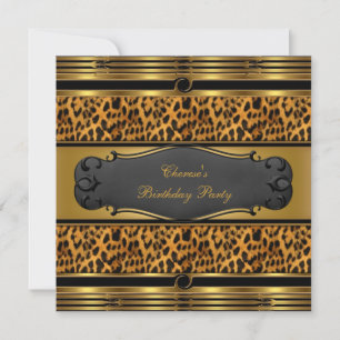 Birthday Party Leopard Tierdrucke Gold Black Einladung