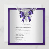 Birthday Party Lila Bow Silver White Diamond Einladung (Rückseite)