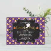 BIRTHDAY PARTY Lila Candy Corn Ghost Einladung (Stehend Vorderseite)